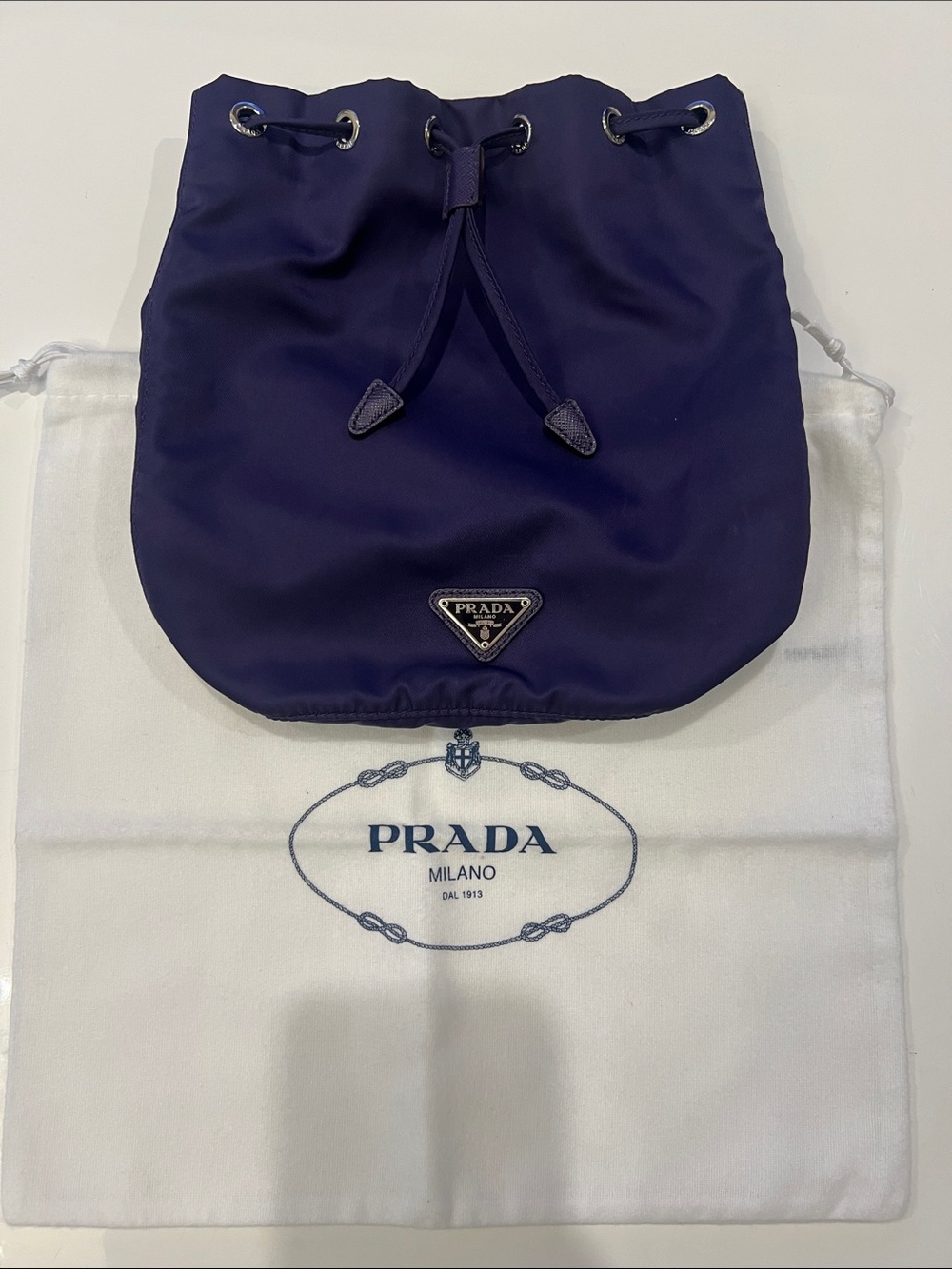 Prada Purple Nylon Drawstring Bucket Bag